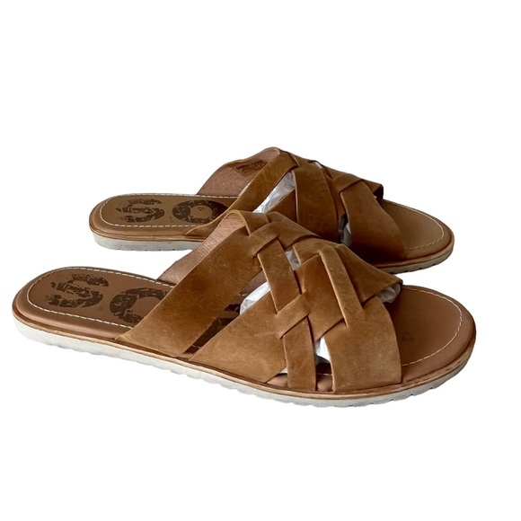 Sorel Ella slide leather sandals 10 camel - Picture 3 of 11